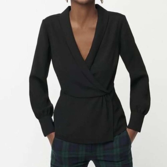 J. Crew Factory Tops - J.Crew Drapey Faux-Wrap Top in 365 Crepe Sz 4 Black shawl collar Career